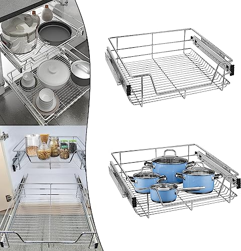 YARDIN 2 Stück Teleskopschublade Küchen Organizer Schrankauszug Küchenschublade, Küchenschrank Regal Einsatz Schlafzimmerschublade Schrankkörbe für Schlafzimmerschränke mit Schienensystem, 60cm