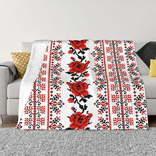 Ukrainische Stickerei Stil Rose Fleece Überwurf Decke für Couch - Dicke flauschig warme weiche Decken und Überwürfe für Sofa, Schlafzimmer Decke