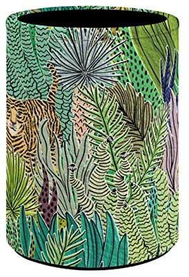 Kuiaobaty Jungle Tigers PU Leather Pencil Holder Forest Animals Round Pen Pot Office Desktop Storage Holder Green Makeup Brush Holder