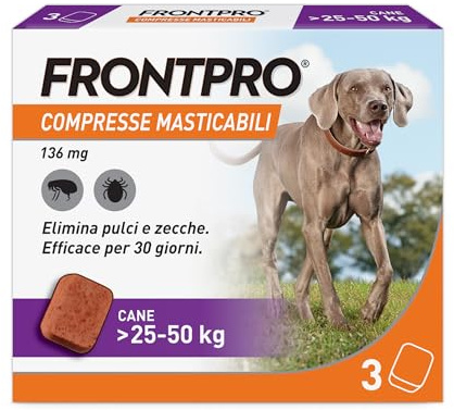 FRONTPRO x3 Compresse Masticabili Per Cani Contro Pulci E Zecche (25-50Kg)