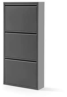 Alveon Schuhschrank Schmal Schuhregal Metall Schuhkipper mit Magnet Klappen Schuhablage Montiert und Wandmontage (Schwarz, 3 Klappen)