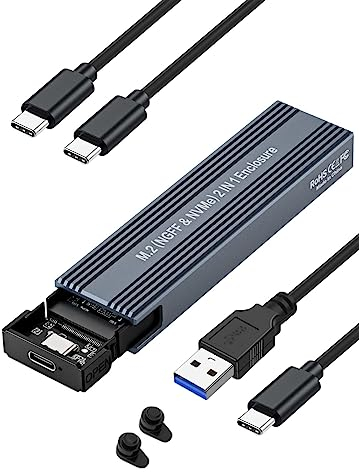 VCOM M.2 NVME SATA SSD Enclosure, USB 3.1 Gen 2 10 Gbps NVMe SSD Enclosure, 6Gbps SATA NGFF, Tool-Free SSD Enclosure Supports UASP & Trim, M and M&B Key in 2230/2242 /2260/2280 SSDs