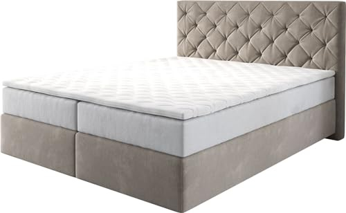 Boxspringbett Dream-Great Mikrofaser Beige 160x200 cm mit TFK Matratze | und Visco Topper