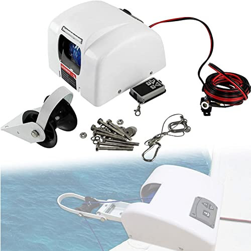 Electric Anchor Winch for Boats, 30 M 12 V Electric Winch, Pulley Electric Cable Winch, with Wireless Remote Control Marine Saltwater 25 LBS Electric Anchor Winch for Anchors Up to 11KG