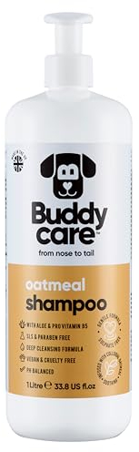 Haferflocken-Hundeshampoo von Buddycare - Shampoo für Hunde mit gereizter Haut - Beruhigend und Feuchtigkeitsspendend - Mit Aloe Vera und Pro-Vitamin B5 (1L)