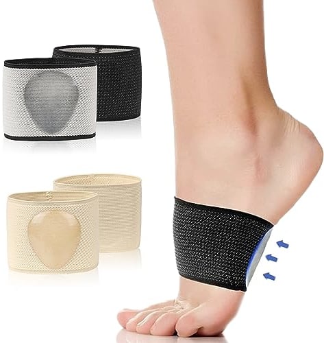 2 Paia Supporto Arco Plantare,Calzini di Supporto Arco Plantare per Alleviare il Dolore al Piede Piatto con Cuscinetti in Gel,Fasce di Supporto Dell'arco Plantare per Donne e Uomini (S,Nero e Beige)