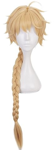 Goldene Perücke für Männer lang gerade mit Pony Cord perfekt für Halloween Cosplay Anime Con