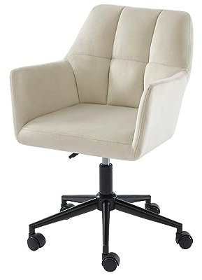 BAÏTA Fauteuil de Bureau Mona en Velours Blanc cassé avec Pieds Noirs