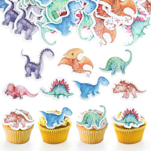 GoldRock 50 Stück Essbare Tortendeko Dinosaurier Geburtstag Deko, Dino Tortendeko Essbar,Dino Kuchen Deko Kindergeburtstag,Dino Kuchendeko,Dino Geburtstag Muffin Deko Essbar,Esspapier Tortendeko Dino