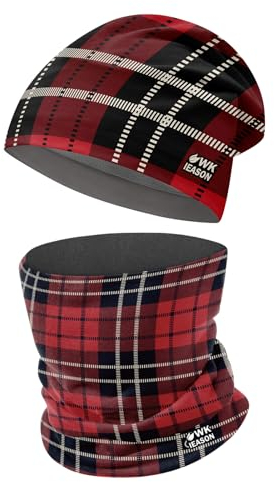 WK IEASON Winter Thermofleece Mütze Halswärmer Set, Winter Laufmütze und Thermosnoods, Unisex Schal und Fleece Mütze für Laufen Joggen Skifahren Radfahren Snowboarden Klettern Outdoor Sport