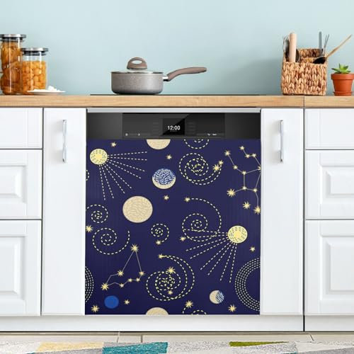 Abstract Space Navy Blue Magnetic Covers for Dishwasher & Refrigerator Clean Dirty Dishwasher Cover Panel Refrigerator Refrigerator Sticker Decor 23 x 26 Inch