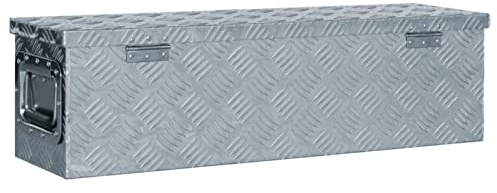 Homgoday Large Aluminium Tool Chest with Lock, 80.5x22x22 cm Silver Storage Box for Tools, Equipment and Camping Gear, Heavy Duty Van Vault Case for Garage, Vehicle and Workshop