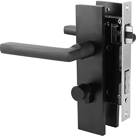 Bedroom Door Lock Set, Aluminum External Door Lock and Handle Set Entrance Door Handle Lock with 3 Keys Mute Lock Bearing Design for Various Wooden Doors and Bedroom Doors, Black