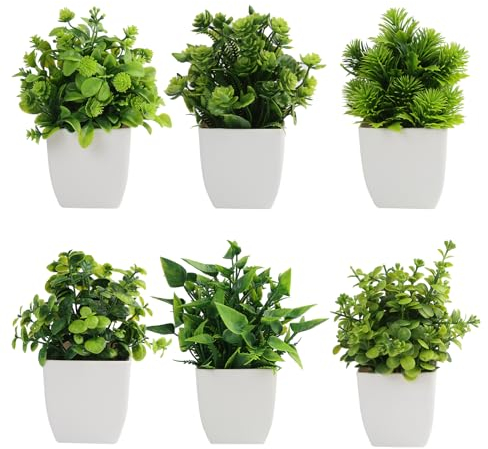 6 pezzi Piantine Finte Piccolo Succulente Finto Plastica Pianta Finta in Vaso Finta erba verde in vaso di plastica Piante Artificiali In Plastica Adatto per la decorazione di interni, balconi, uffici