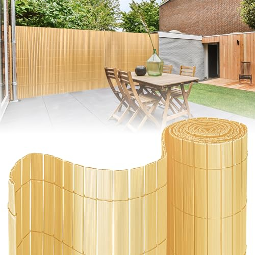 Izrielar Sichtschutzmatte, PVC Sichtschutzzaun, 4-Gewicht-Verstärkung, 1.2 x 8M Sichtschutz für Zaun Balkon, Gartenzaun mit Kabelbindern, Windschutz UV-beständig, für Balkon Garten Terrasse, Bambus