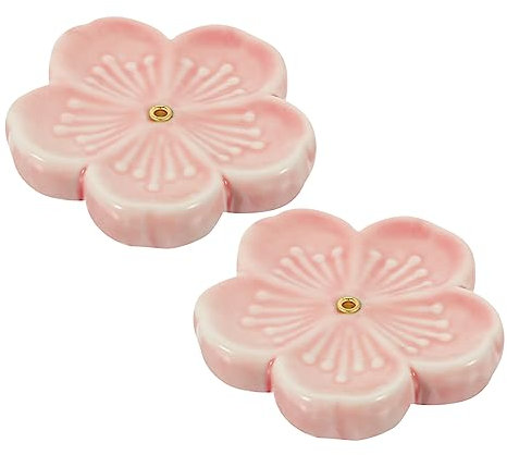 AOKWAWALIY 2 bastoncini di incenso in ceramica a forma di ciliegio, porta bastoncini di incenso, decorazione da tavolo, bruciatore di incenso rosa fiori di ciliegio in ceramica da scrivania