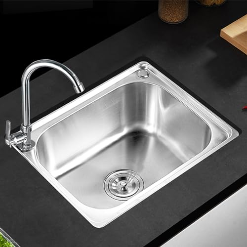 Spülbecken Edelstahl Unterbau Montageart Einbauspüle Für Küchenschrank Küchenspüle Ablauf-Set Eckiges Küchenspüle Edelstahlspüle Waschbecken Inkl Zubehör-set (56x41cm)