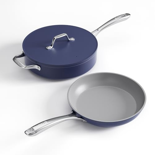 Ciarra Beyond - Set padelle 2 pezzi - Padella 26 cm senza coperchio - Padella 28 cm/4,2 litri con coperchio - Rivestimento antiaderente - Tutte le fonti calore compresa l'induzione - Blu-CBFSPM26+28