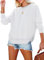 BLENCOT Womens Sweatshirt Oversized Womens White Crew Neck Jumper Split Side Long Sleeve Shirts Tops Size 10