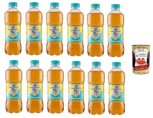 Italian Gourmet Thè Deteinato Limone Eistee PET 12 x 500ml ohne Koffein | Gusto agrumato fresco, bevanda rinfrescante, keine Konservierungsstoffe oder, Gesamtnettogewicht 6 L + Kostenlos Polpa 400g