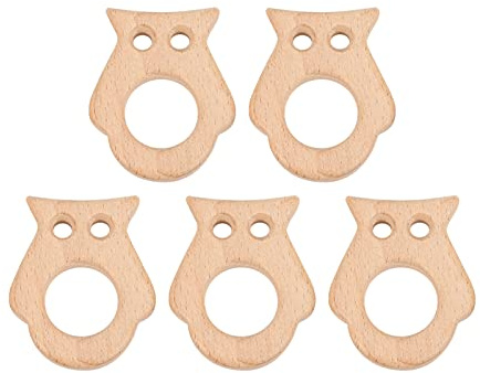 5 Stück Baby-Holz-Beißring, DIY-Schmuckzubehör, Sicher, Ungiftig, Niedliche Eulenform, Unterstützt die Frühe Entwicklung Sportlicher Fähigkeiten für die Hand- und Augenkoordination