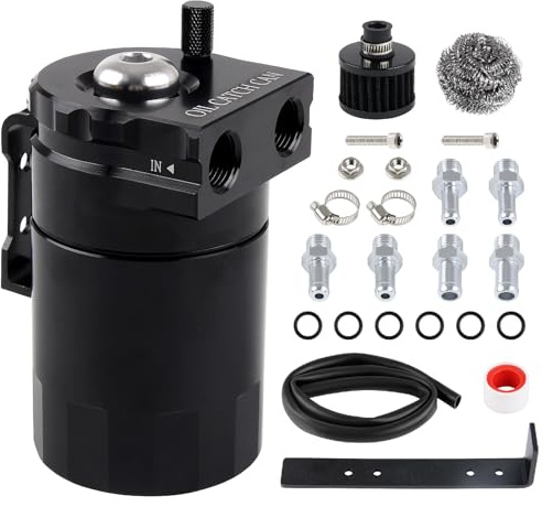 DOCAS 300ml Récupérateur huile moteur, universel oil catch can,Universel Séparateur Bidon Huile Voiture Air Filtre avec Filtre à Air, Tuyau et Autres Accessoires (Noir)