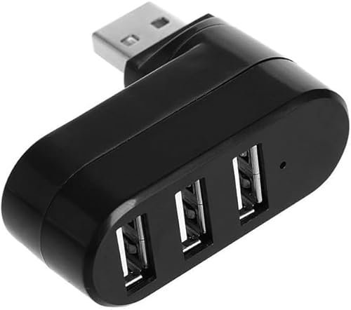 USB Port Splitter, 3 Ports USB 2.0 Drehbares HUB, USB zu 3USB Konverter 90° 180° 270° Grad für PC Laptop Notebook Tablet (Schwarz)