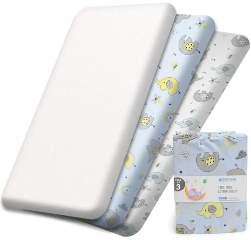 Next to Me Kinderbettlaken, 55 x 90 cm, 3er-Pack, 1 wasserdichter Matratzenschoner für Kinderbett, 2 Spannbettlaken, 100 % reine Baumwolle, ultraweich, passend für Chicco, Joie, Tutti Bambini, Maxi