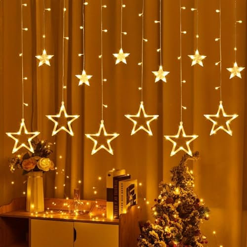 MWZEAUL Guirlande Lumineuse Etoile, 138 LED Rideau Lumineux 12 Étoiles Lumière Fenêtre Noël Intérieur Extérieur, 8 Mode Rideau Lumineux Noel pour Fenetre Noël Jardin Mariage Décoration Fêtes