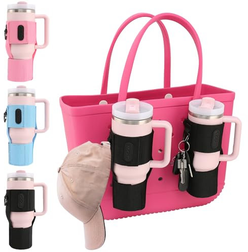 Stanley/Yeti Cup Holder Attachment - Adjustable Cup Holder for Beach Tote Bag (BLACK-2PCS)