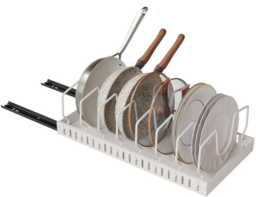 NETEL Topfdeckelhalter Schublade,Ausziehbarer Pfannen Organizer，Deckelhalter für Schrank,Topf Organizer mit 8 Teiler,schneidebrett halter organizer,Weiß