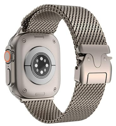 ELETTRONEO BM2 Correa Milanese para Apple Watch Ultra 3 2 49mm, serie 11 10 46mm, 9 8 7 45mm 41mm, SE 6 5 4 44mm 40mm, 3 2 1 42mm 38mm Correas, Bracelet Strap, Titanio Oro
