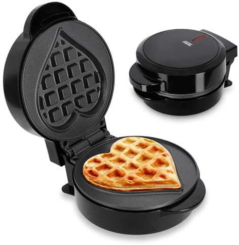 ADE Mini Waffeleisen | herzförmige belgische Waffel | für eine Person, Party, Kindergeburtstag | hochwertige Antihaftbeschichtung | 550 W | schwarz