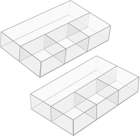 JessLab Acrylic Drawer Organizer, 2-Pack Clear Storage Boxes with 2 Tiers, Durable and Stylish Makeup Organizer for Vanity, Lipstick, Brushes, Jewelry, Transparent