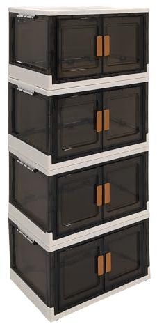 ABBAware 4er Set Aufbewahrungsbox mit Deckel, 43 Liter, jede Box stapelbar, faltbar mit Rollen zum mühelosen Transport. Praktische Öffnung zu 3 Seiten, Stapelbox aus PP-Kunststoff