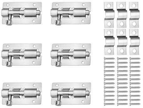 VZU 6 Stück Edelstahl Türriegel 2'', Türschloss Innentür, Riegelschloss, Schlossriegel, mit 36 Schrauben, Verriegelung für Türen, Tor, Fenster und Zaun, für Gartentor, Badezimmer, Schuppen, Toilette