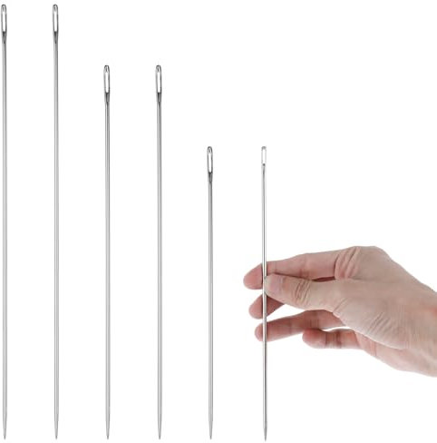 JJUNW 6 Stück Lange Nähnadeln Set, 3 Größen Große Augen Nähnadeln Sattlergarn Ledernadeln Hand Leder Werkzeug Extra Lang Polsternadel für Möbelleder Wandteppich Stickerei Teppich DIY (20/25/30cm)