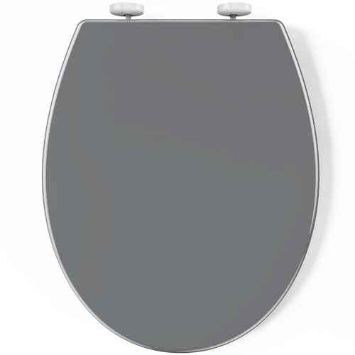 Pipishell Soft Close Toilet Seat, Toilet Seat with Quick Release for Easy Clean, Simple Top Fixing, Standard Toilet Seats White with Adjustable Hinges, O Shape (Grey)