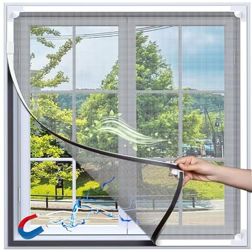 Giggleye Fliegengitter Fenster Magnet, Ohne Bohren und Zuschneidbar bis 130x150cm, Reißfestes Glasfasernetz für alle Fenstertypen – Ideal für Familien, Kinder und Haustiere