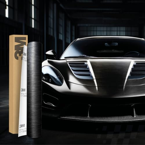 3M 2080 Car Wrapping Folie 30x152cm Selbstklebende Autofolie für Auto Motorrad Boot 3D Lackschutzfolie mit Luftkanälen zum Folieren (BR212 Brushed Black Metallic)