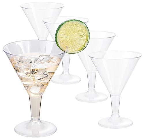 PORUPAEL 20Pcs Plastic Martini Cocktail Glasses 180ml Plastic Cocktail Glasses Reusable Martini Glasses Margarita Glass for Champagne Mocktail Desserts Parties Wedding Birthdays (Transparent)