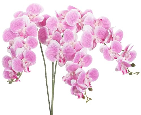 Soulnioi 3PCS Artificial Orchid Flowers, 9 Heads per Stem Faux Phalaenopsis, 39 Long Elegant Stems for Arch, Vase or Interior Decoration - Light Pink