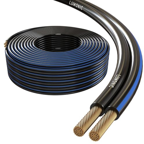 Lumonic Lautsprecherkabel | 50m Schwarz | 2x 2,5mm² CCA | blaue Markierung HiFi Boxenkabel | Audio Zwillingsleitung