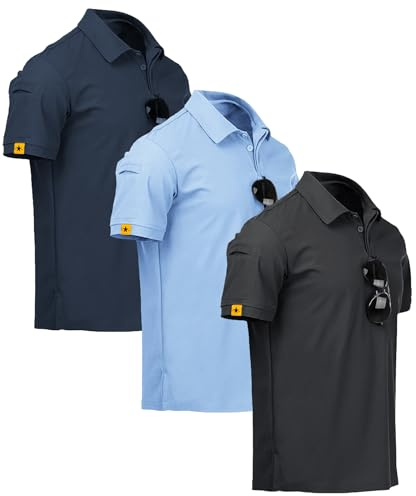 ZITY 3er Pack Poloshirt Herren Kurzarm Schnelltrocknend Atmungsaktives Tshirt Männer Sommer Polohemd Casual Sport Shirt Regular Fit Golf Poloshirts(2XL Dunkelblau Dunkelgrau Mondblau)