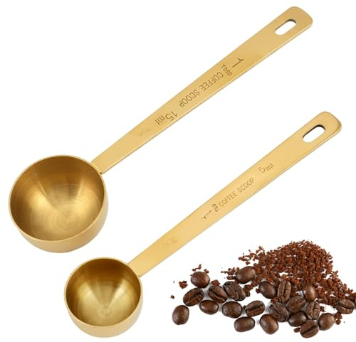 Measuring Spoons Set, OIHCAZ 2 Pcs Gold Stainless Steel Measuring Spoons with Long Handle, Precision Kitchen Metal Teaspoon Approximate Measure Coffee Milk Powder Flour Seasonings