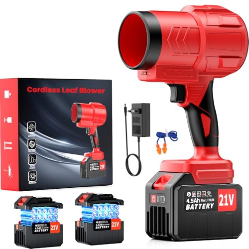 Soffiatore per Foglie Senza Fili con 2 Batterie 21V 2×4500mAh, Motore Senza Spazzole 150.000 RPM, Soffiatore Elettrico 685CFM 200MPH, Soffiatore da Giardino per Cura Patii, Auto e Rimozione Neve
