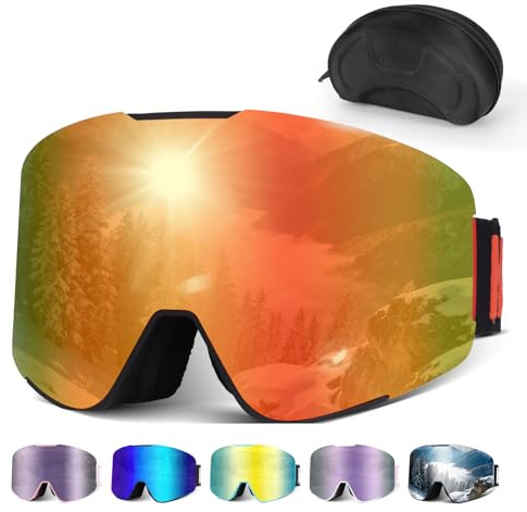 Hikeen Photochromic Ski Goggles - Anti-Fog, UV Protection with 3-Layer Padding for Men & Women - Includes Storage Case