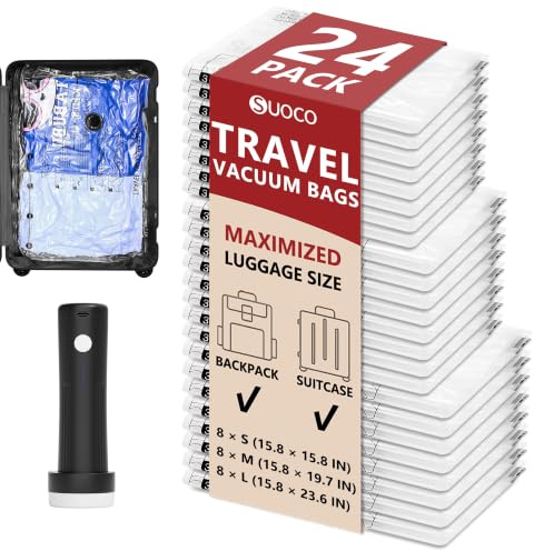 Travel Vacuum Bags for Clothing with Rechargeable Electric Pump, 24 Combo Compression Packing Cubes Organizer Storage for Luggage Suitcase, Space Saver Seal Bags for Vacation Cruise | Compression Packing Cubes Organizer Storage for Luggage Suitcase, Space Saver Seal Bags for Vacation Cruise