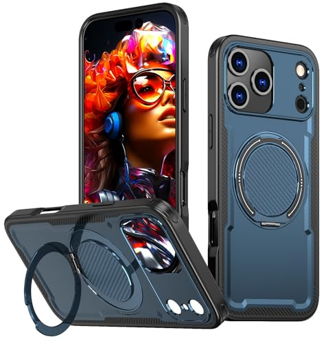 TechNest iPhone 17 Pro Max Hülle mit MagSafe, Blau/Schwarz | 360 Grad drehbarer Ständer, Kameraschutz, Militärschutz stoßfest, Anti-Vergilbung mit Airbag-Ecken