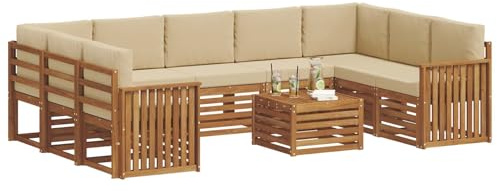 vidaXL Sofagarnituren 10 pcs Natur und Beige Massivholz Akazie, Moderner Garten-Sofa, robuster Sitzbereich, stilvolle Lounge-Möbel für entspannte Terrasse
